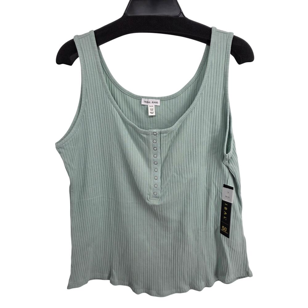 Tribal NEW Ribbed Snap Front Light Green Tank Top Size XL